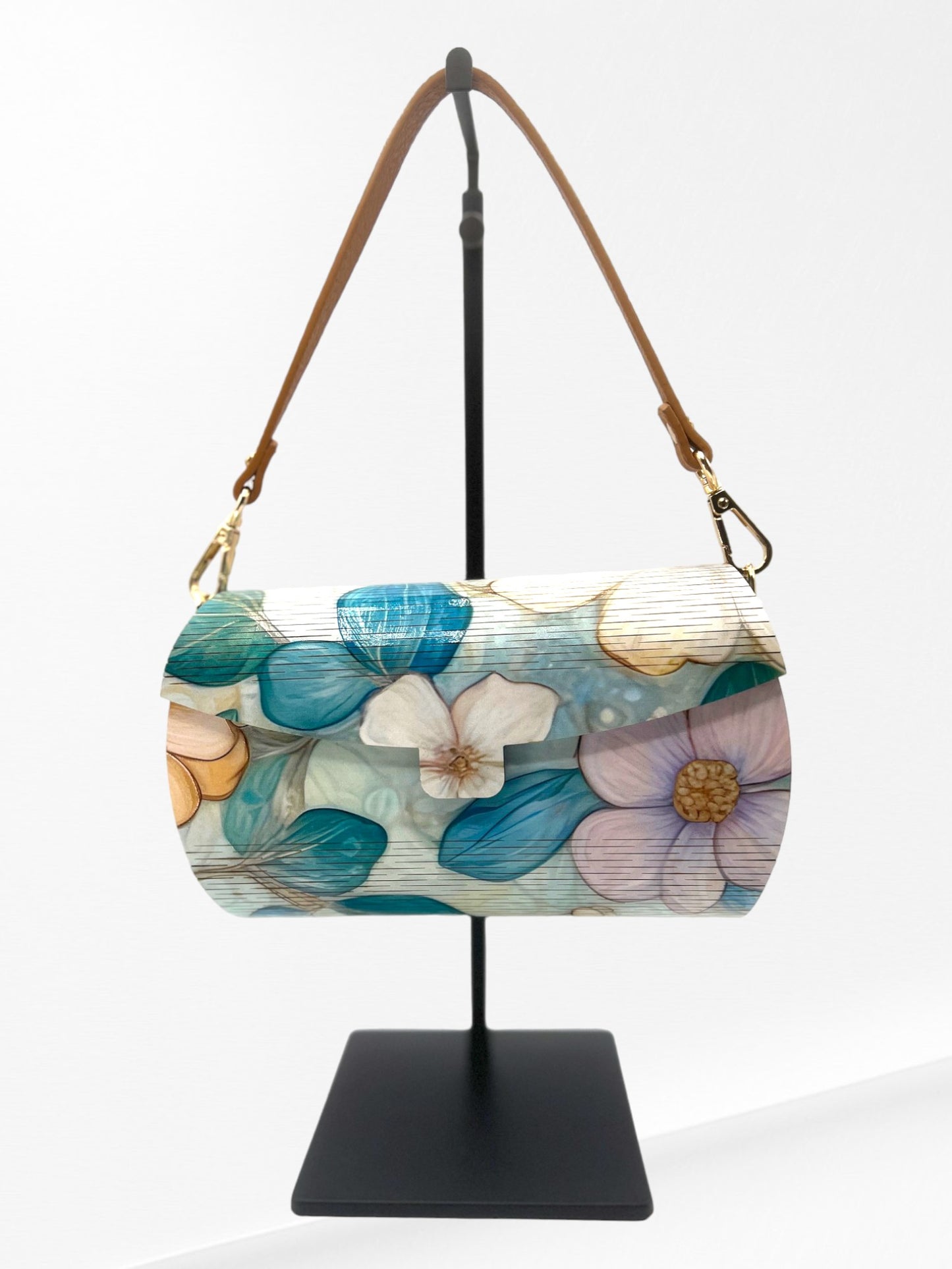 Handmade Colorful Flower Wood Klimt-Inspired Clutch with Strap - Unique and Fashionable Gift