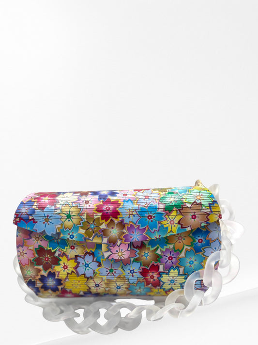 Handmade Colorful Flower Wood Clutch with Strap - Unique and Fashionable Gift