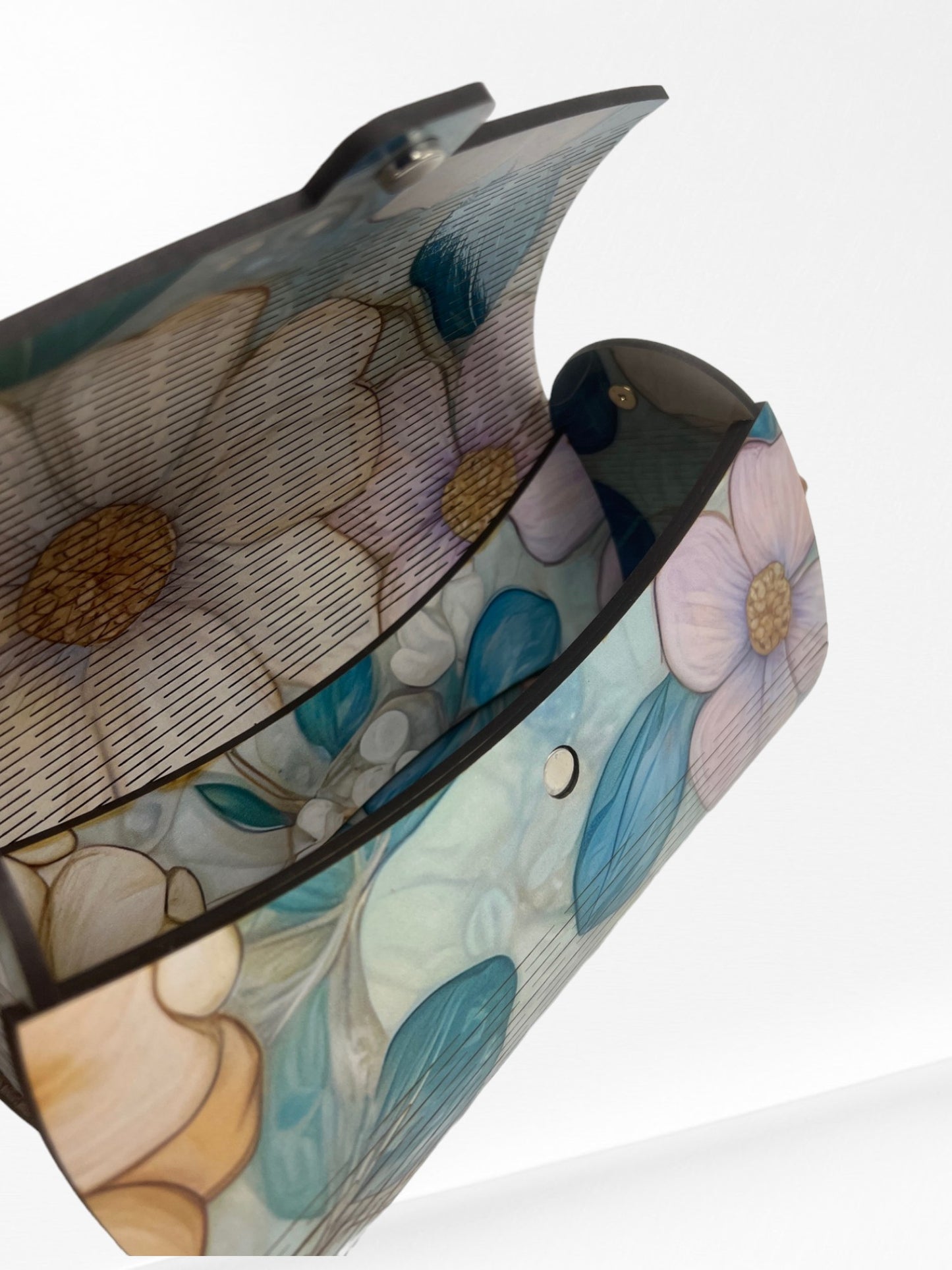 Handmade Colorful Flower Wood Klimt-Inspired Clutch with Strap - Unique and Fashionable Gift