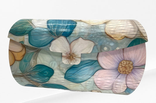Handmade Colorful Flower Wood Klimt-Inspired Clutch with Strap - Unique and Fashionable Gift