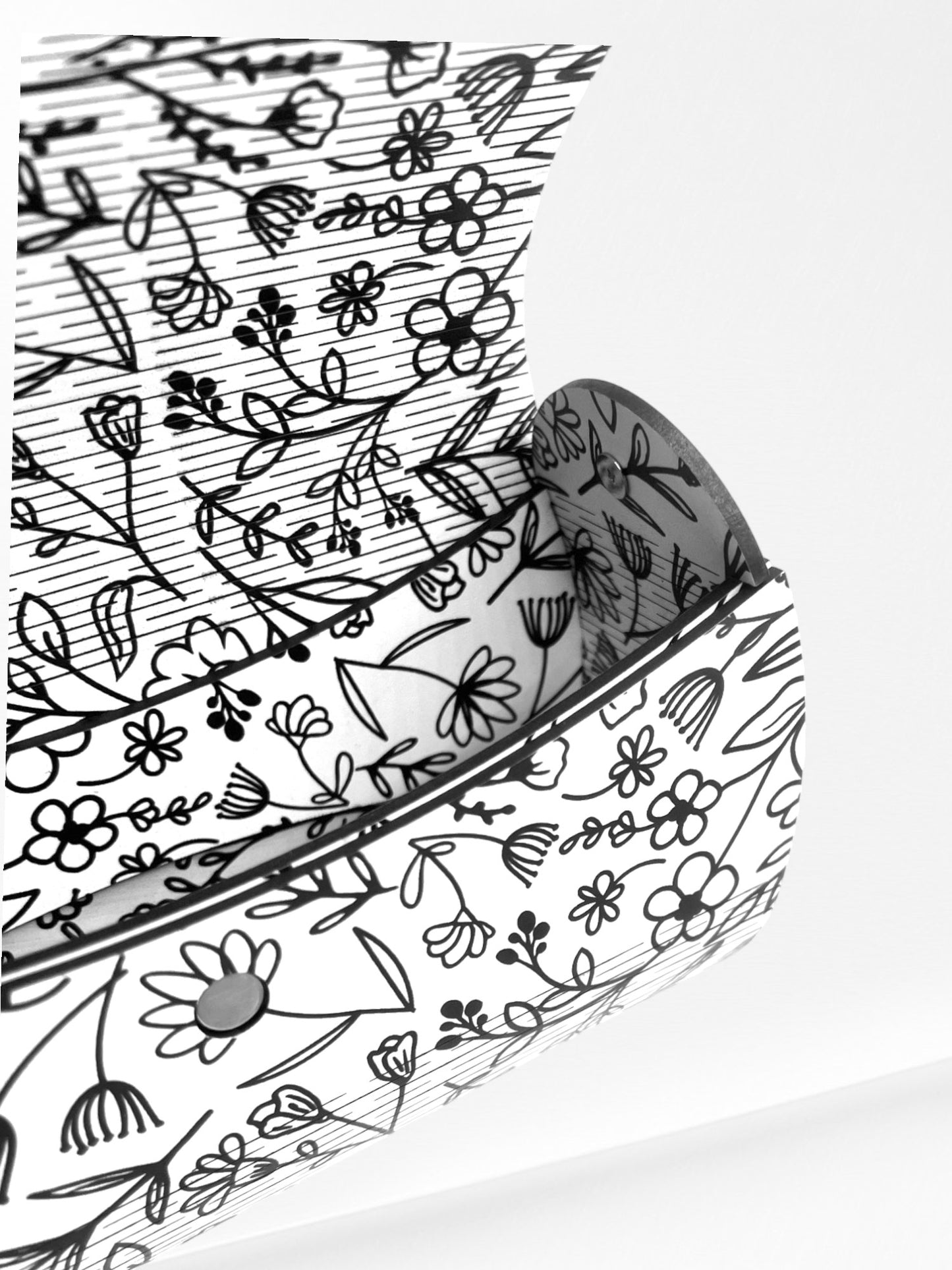 Handmade Elegant Black and White Wildfowers Wood Clutch with Strap - Unique and Fashionable Gift